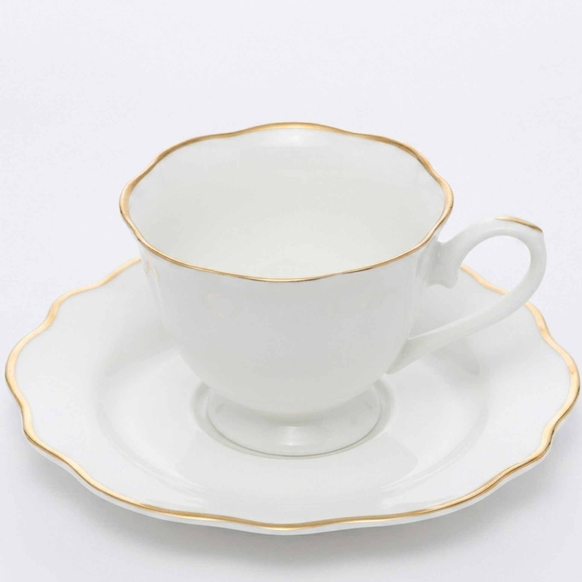 Set 6 Xícaras de Chá Wolff Porcelana com Pires Maldivas e Fio de Ouro – 180ml