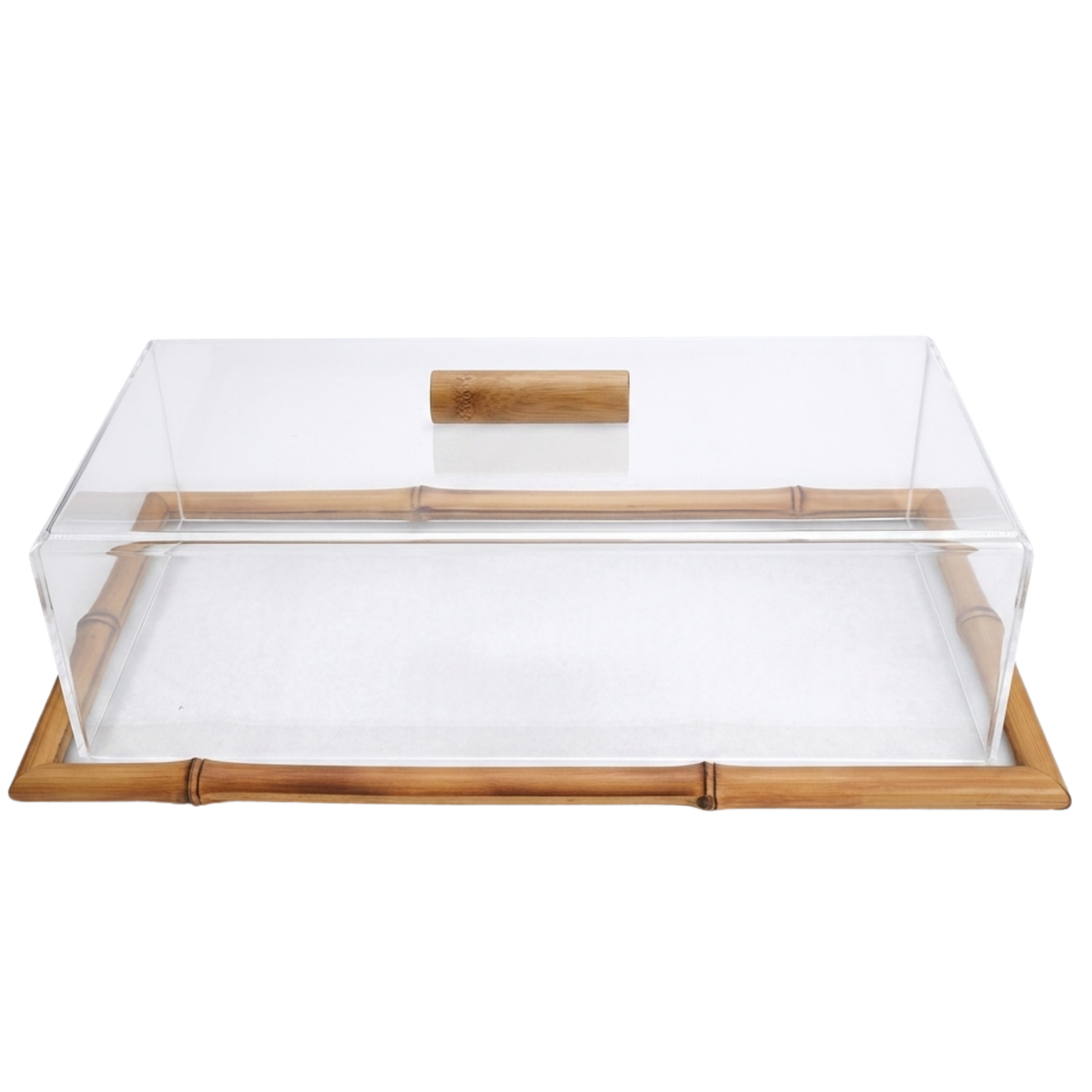 Bandeja Retangular M em Bambu e Vidro com Tampa – 30cm