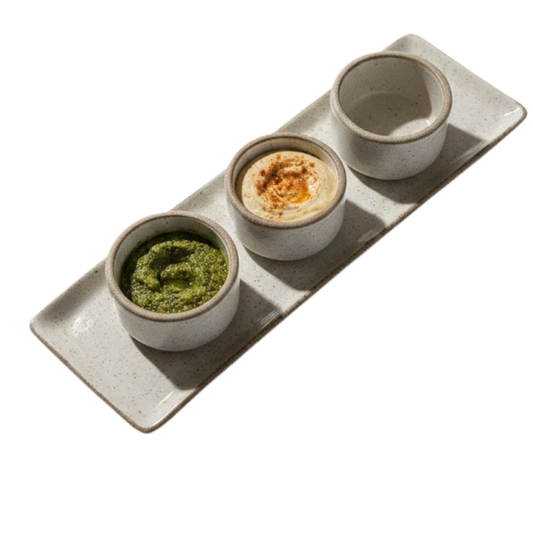 Set de Cerâmica - Bandeja - Potes para Petiscos e Molhos - 4 Peças