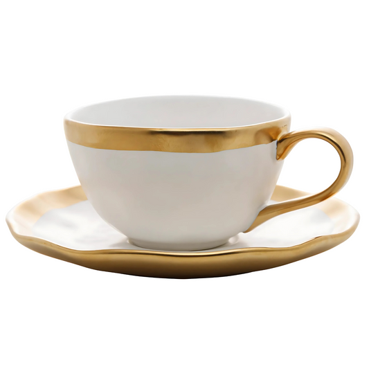 Xícara de Café c/ Pires - Dubai Branco e Dourado - 90ml