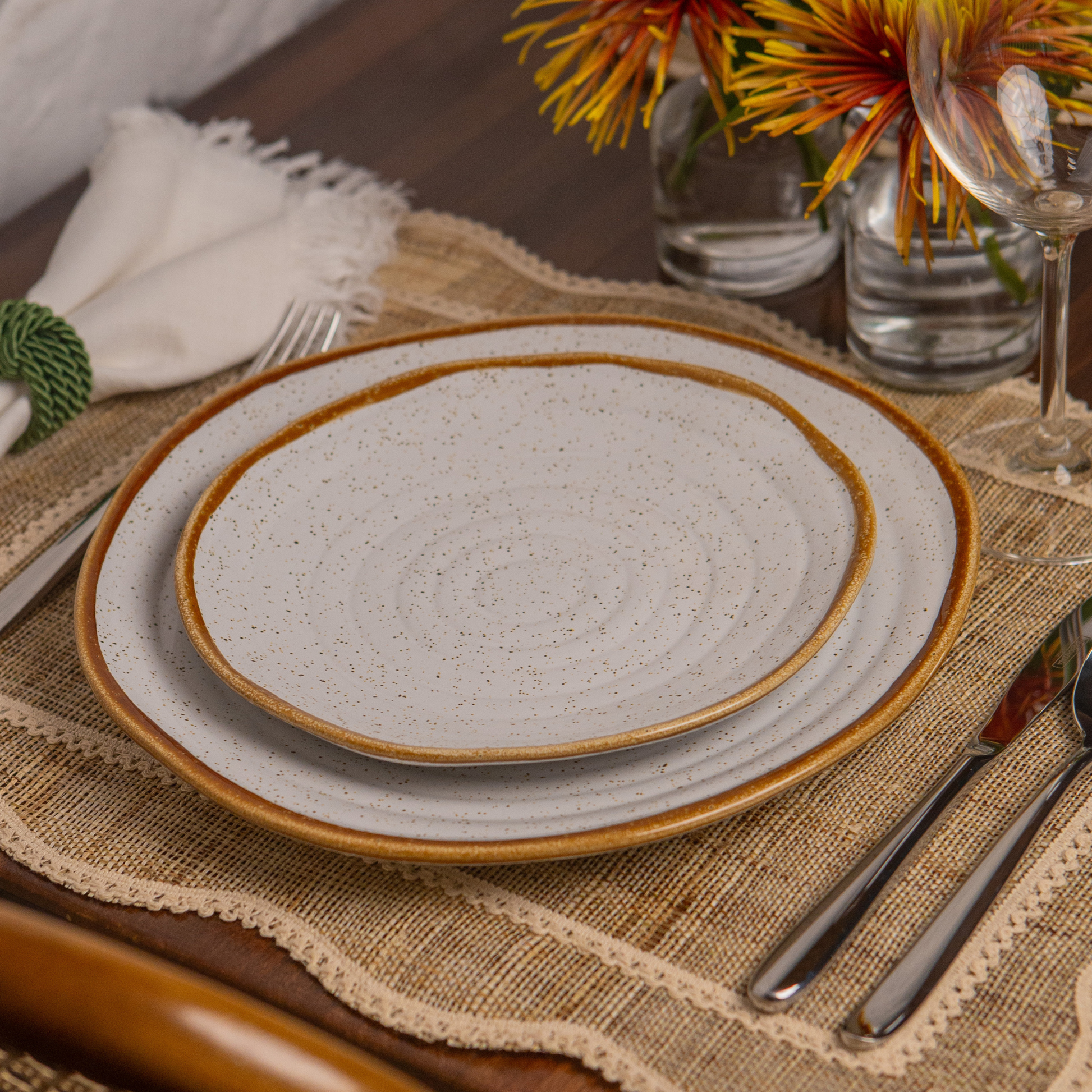 Set 2 Pratos Rasos Rustic Blend 28cm em Cerâmica Grés