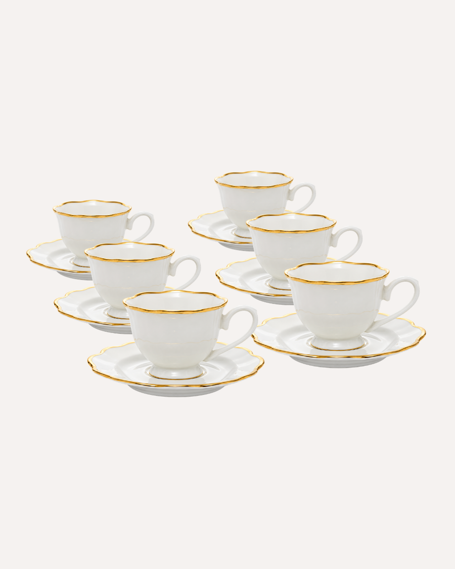 Kit 6 Xícaras de Café Maldivas Fio Dourado  em Porcelana