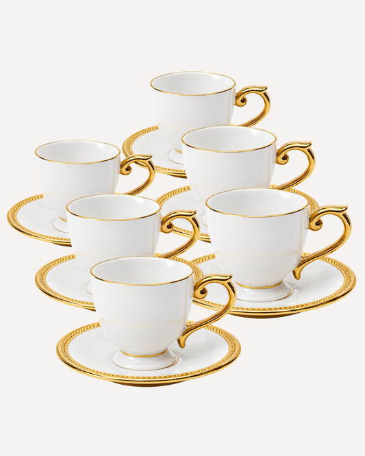 Kit de 6 Xícaras de Chá Paddy Branco Fio Dourado  em Porcelana