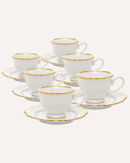Kit de 6 Xícaras de Chá Maldivas Fio Dourado  em Porcelana