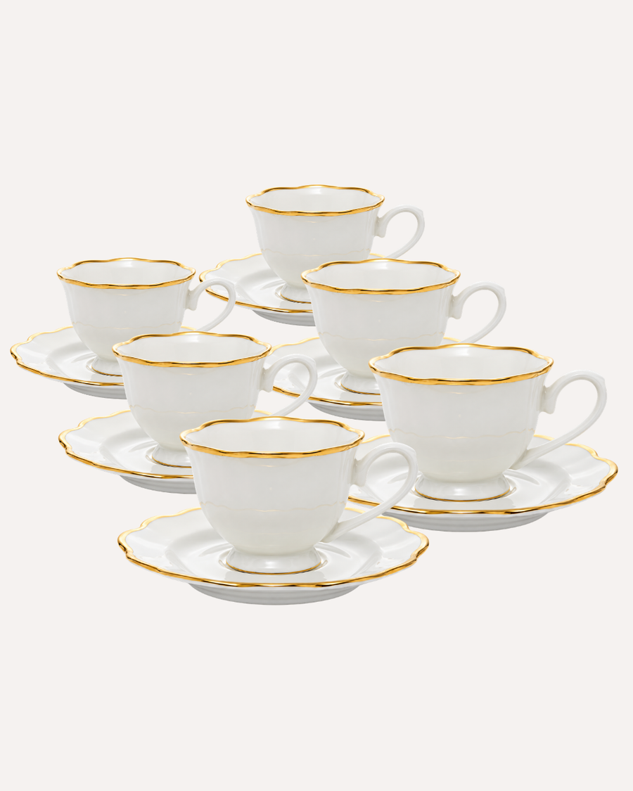 Kit de 6 Xícaras de Chá Maldivas Fio Dourado  em Porcelana