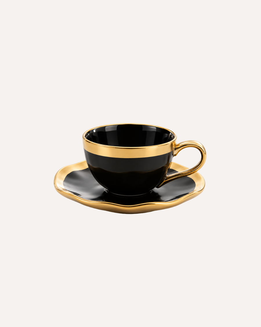 Xícara de Chá - Dubai Preto e Dourado em Porcelana