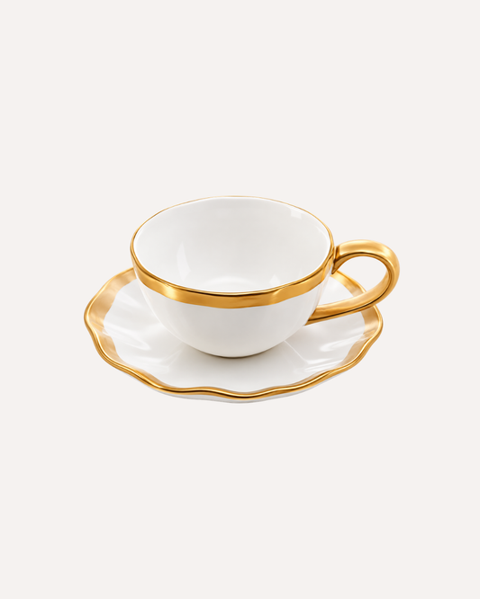 Xícara de Chá - Dubai Branco e Dourado em Porcelana