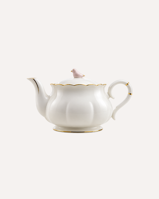 Bule de Porcelana Branco Bird com Fio de Ouro