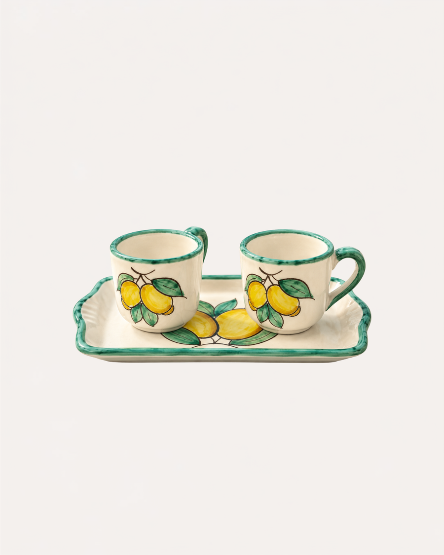 Kit Café Italiana Limoni Costa Amalfitana - Xícara e Tête-à-Tête Artesanal em Cerâmica
