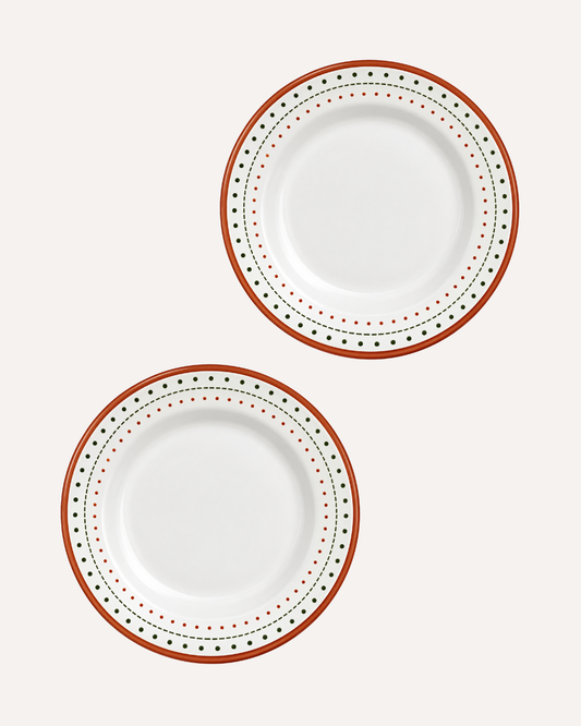 Kit de 2 Pratos Rasos Christmas Dots em Cerâmica