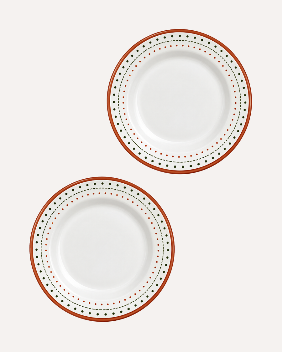 Kit de 2 Pratos Rasos Christmas Dots em Cerâmica