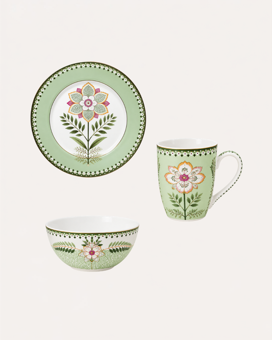 Kit Breakfast Verde Claro - Lily Lotus - Lily & Lotus - Pip Studio 3 Peças em Cerâmica