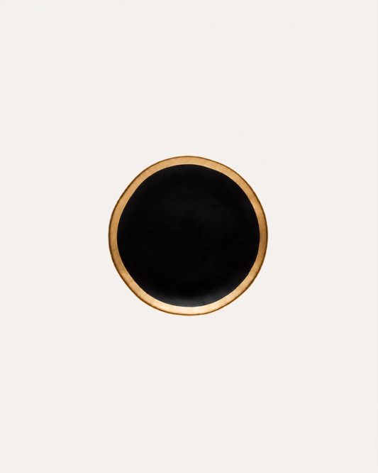 Prato de Sobremesa - Dubai Preto e Dourado em Porcelana