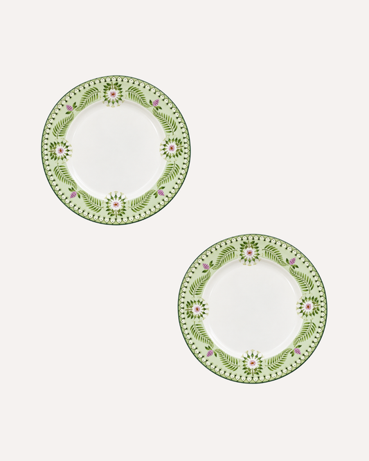 Kit 2 Pratos de Sobremesa Coleção Green Lily & Lotus em Cerâmica
