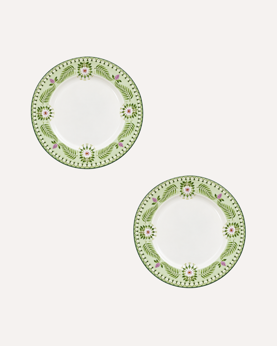 Kit 2 Pratos de Sobremesa Coleção Green Lily & Lotus em Cerâmica