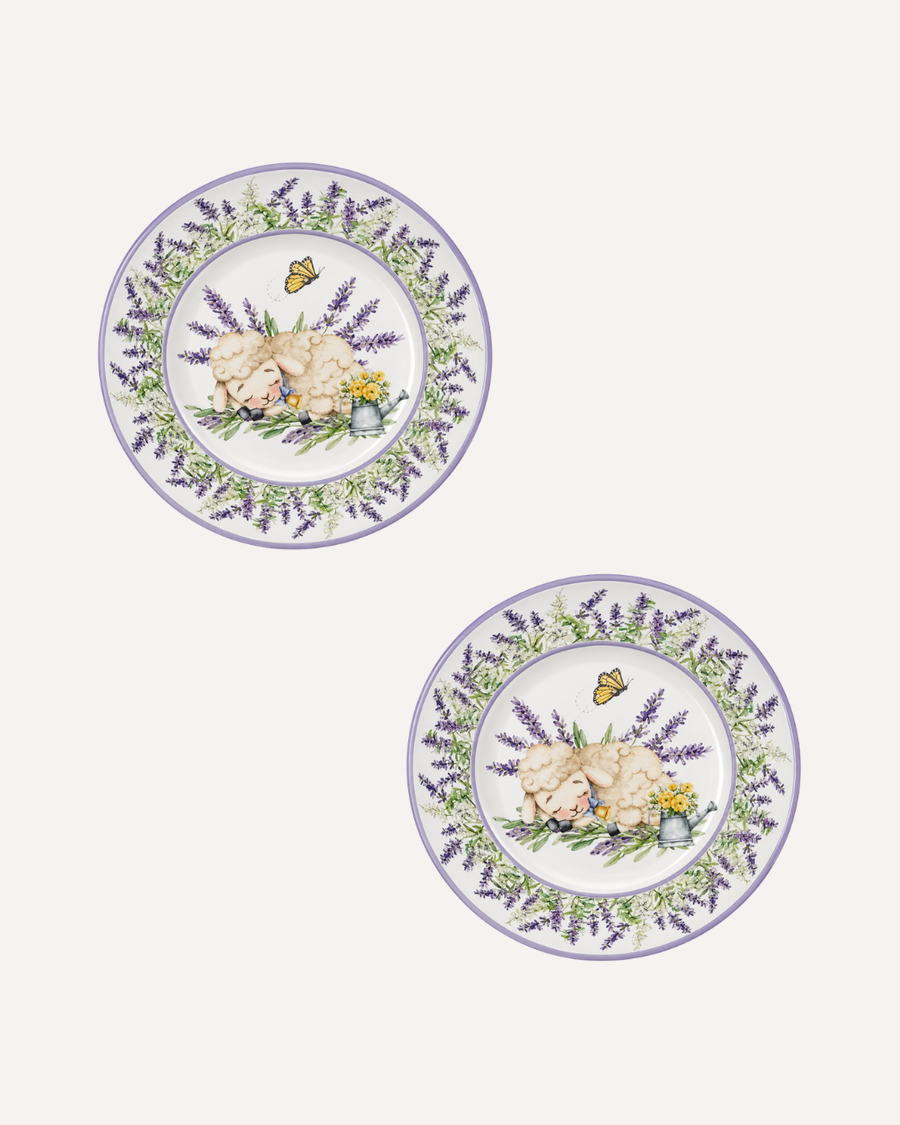 Kit de 2 Pratos de Sobremesa Blessed Ovelha em Cerâmica