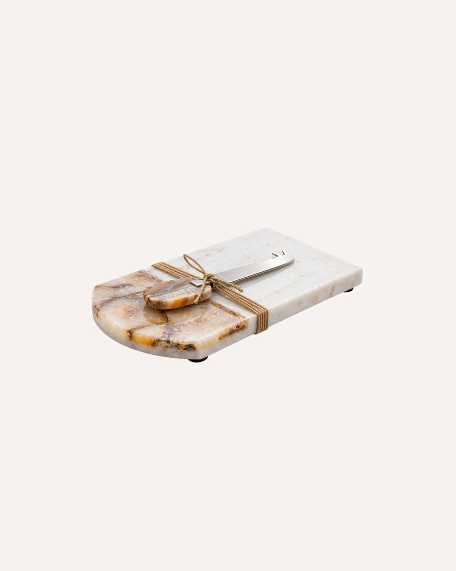 Conjunto para Queijo Tábua de Pedra e Faca Ágata em Aço Inox