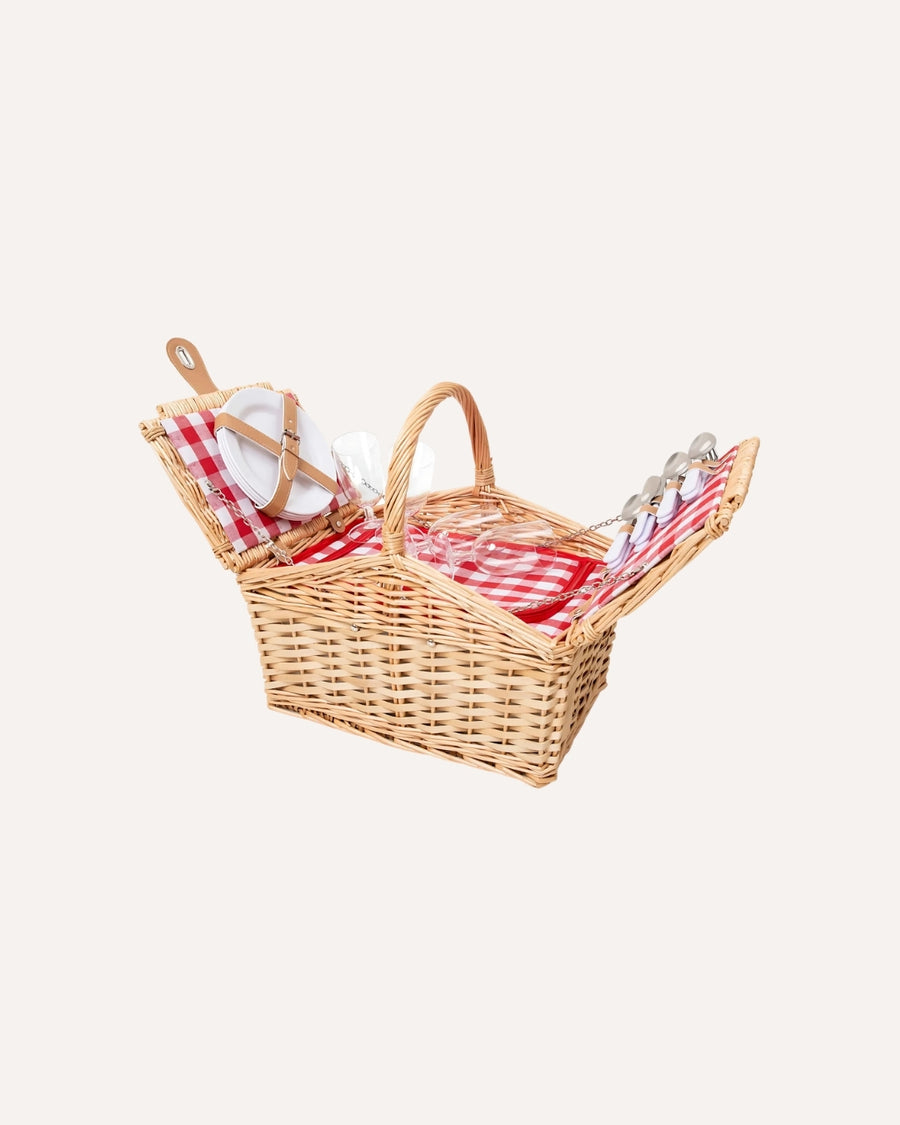 Cesta de Piquenique - Madely - Xadrez Vermelho em Rattan