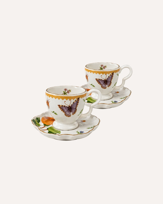 Kit com 2 Xícaras de Café e Pires Botanique Quince em Porcelana 90 ml