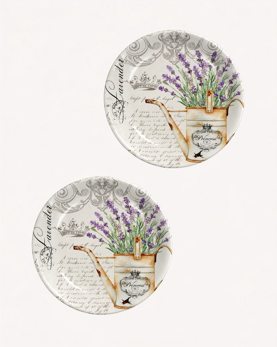 Kit de 2 Pratos Fundos Lavanda Frase em Cerâmica
