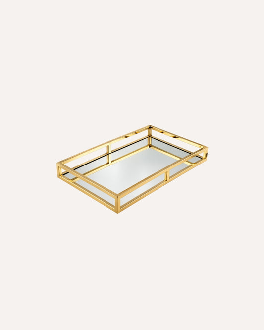 Bandeja Aço Inox com Espelho Dourada – 41cm x 26cm