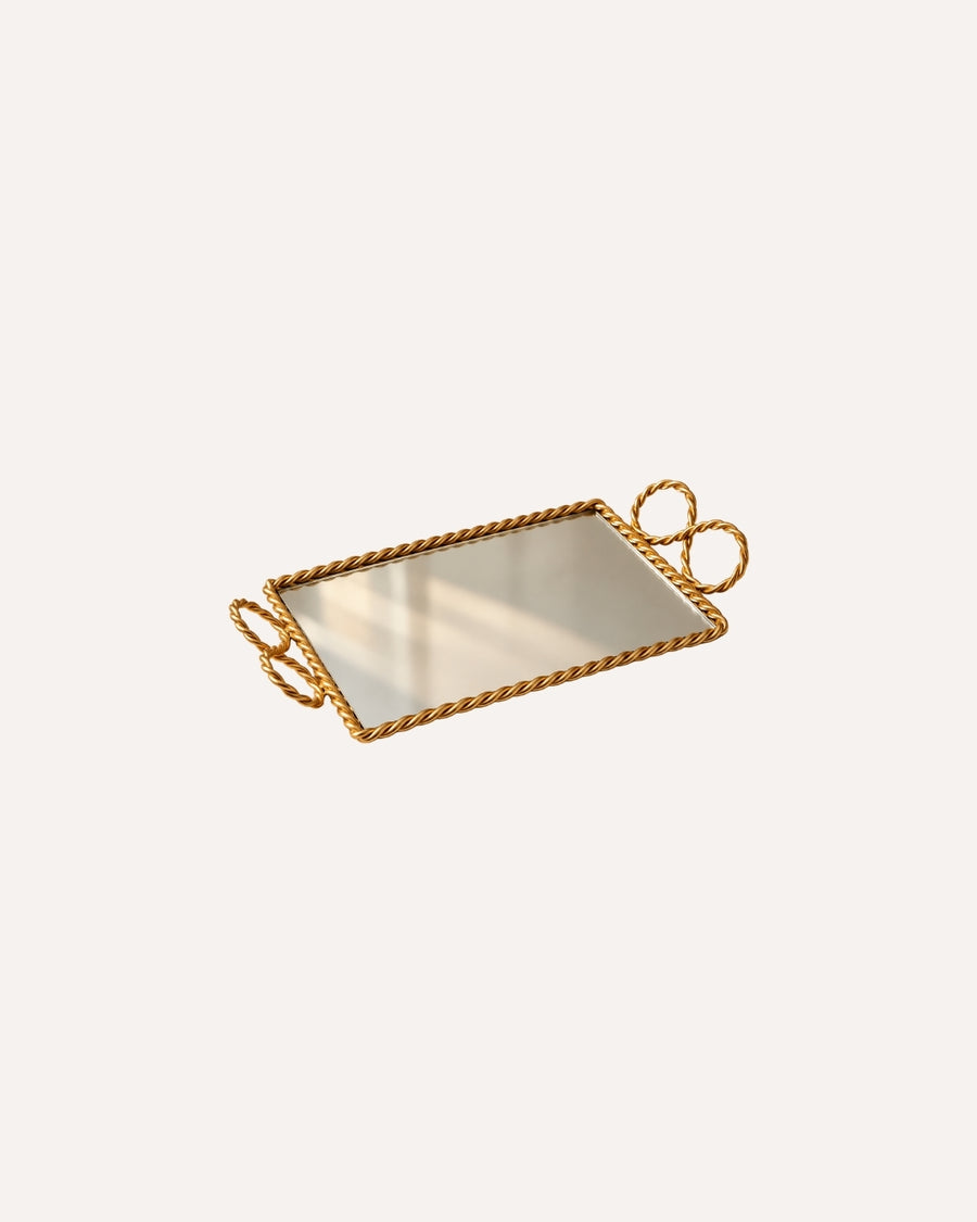 Bandeja Retangular Cortesia  Dourada Metal 20cm