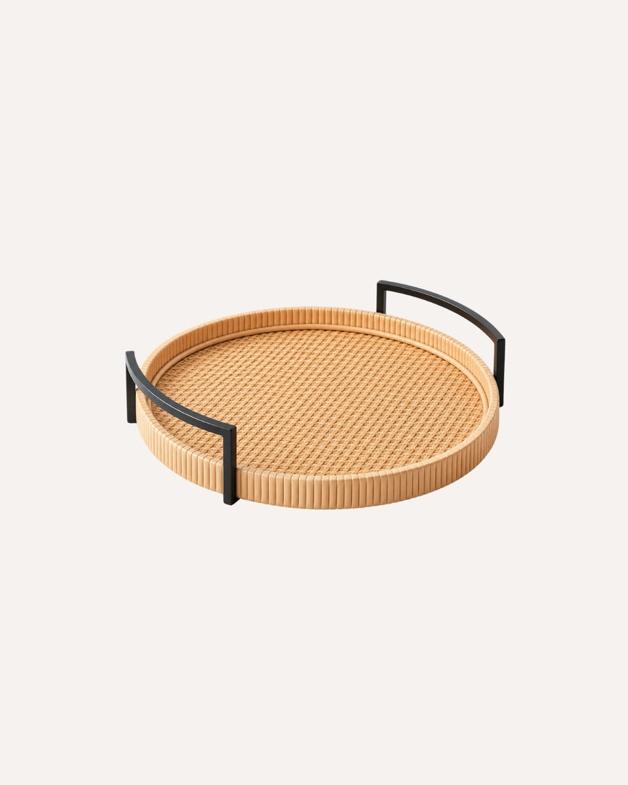 Bandeja Redonda de Fibra Natural com Alça Bali 32cm