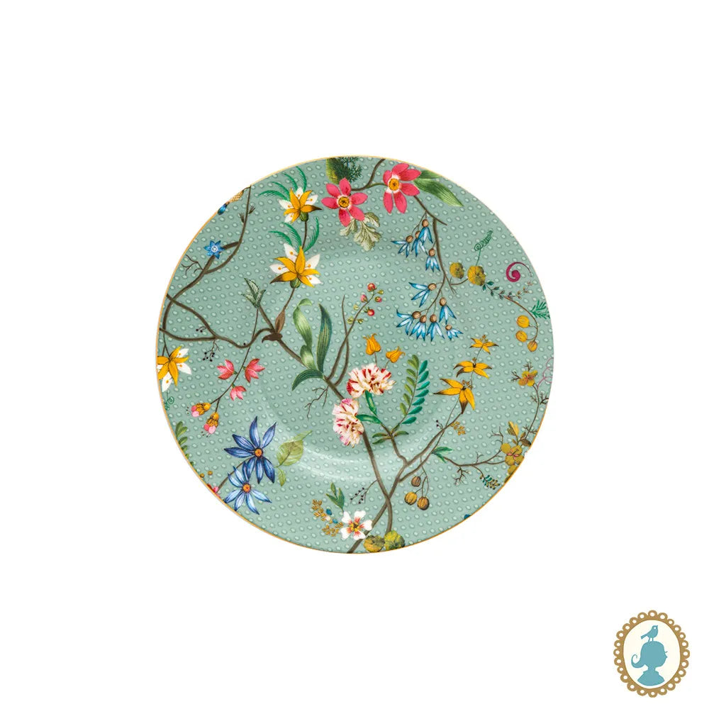 Mini Prato Petit Four Jolie Flowers Blue (12cm), destacando a estampa floral em porcelana azul.