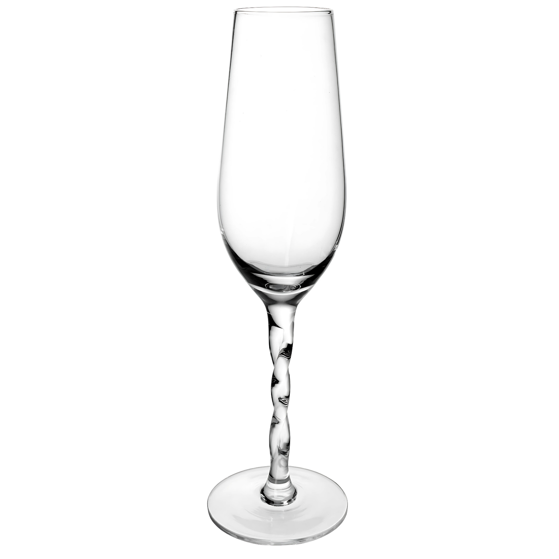 Taça de vidro Twister com 235ml e design torcido na base, para servir bebidas.