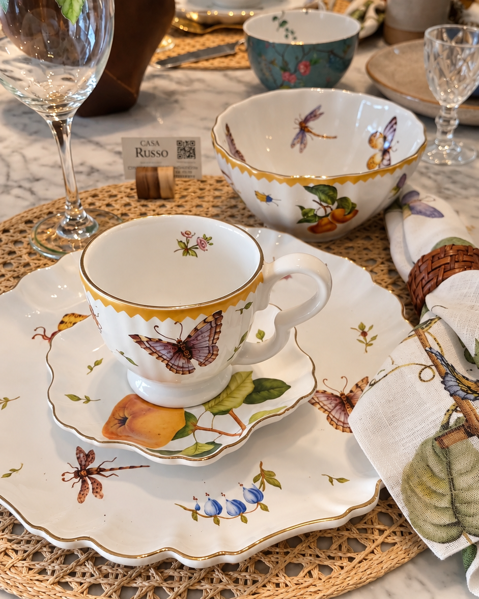 Kit de 2 Xícaras de Chá Botanique Quince em Porcelana