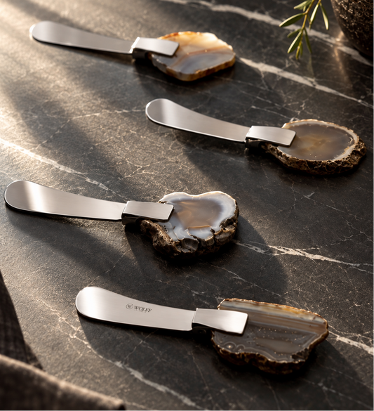 Kit 4 Espátulas Ágata em Aço Inox com Cabo em Pedra Natural