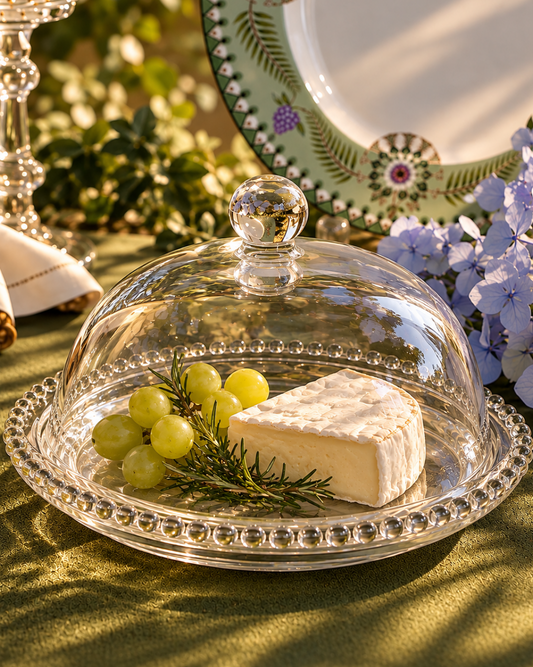 Queijeira Pearl em Cristal com Detalhes em Pérolas