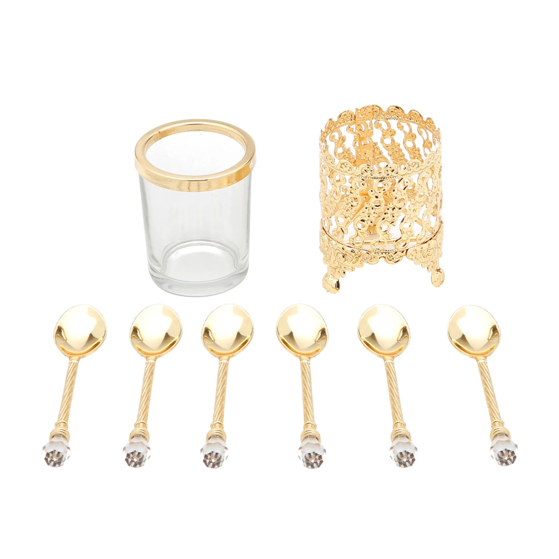 Set de Colheres para Café & Chá - Zamac com Cabo & Suporte Dourado - 14cm
