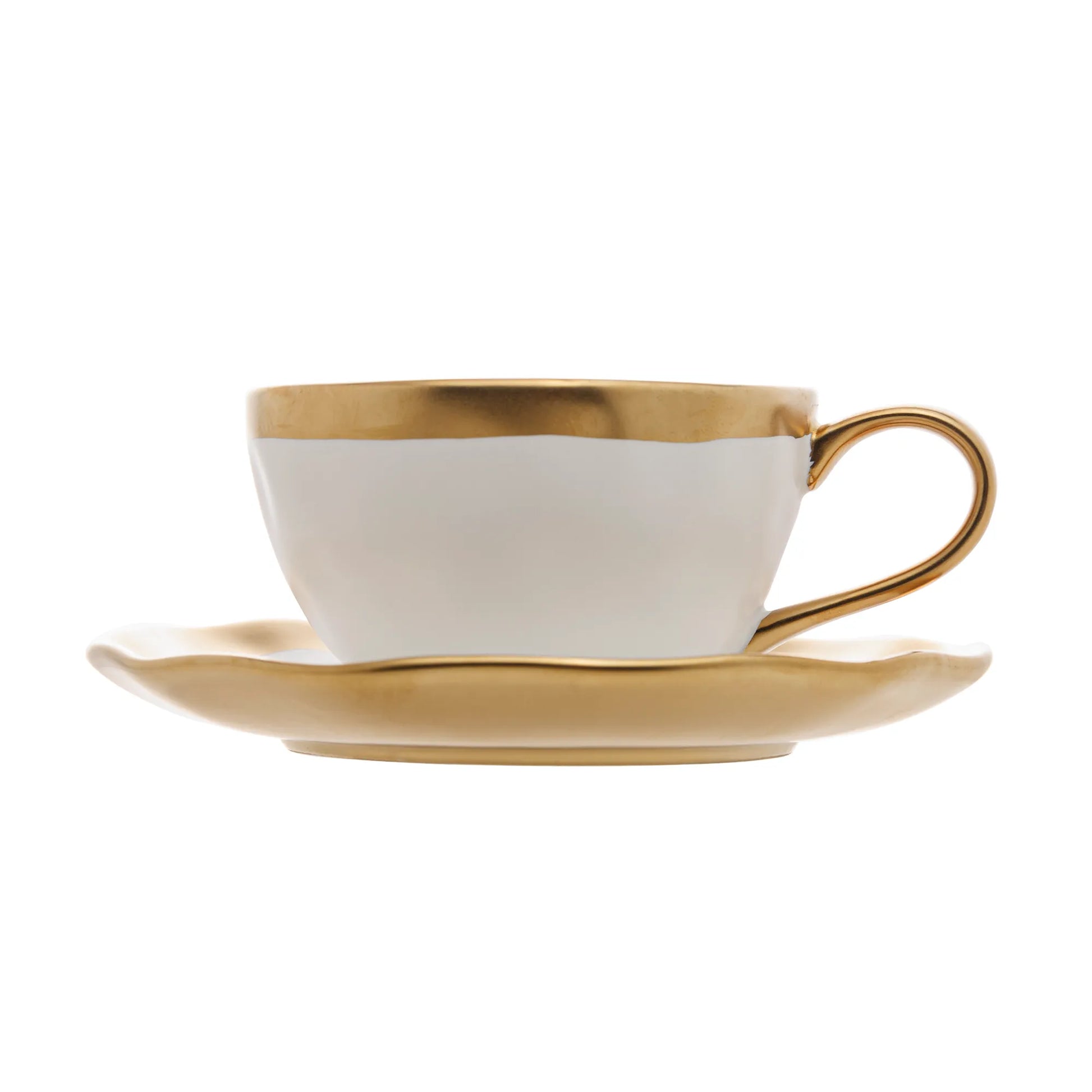 Xícara de Café c/ Pires - Dubai Branco e Dourado - 90ml