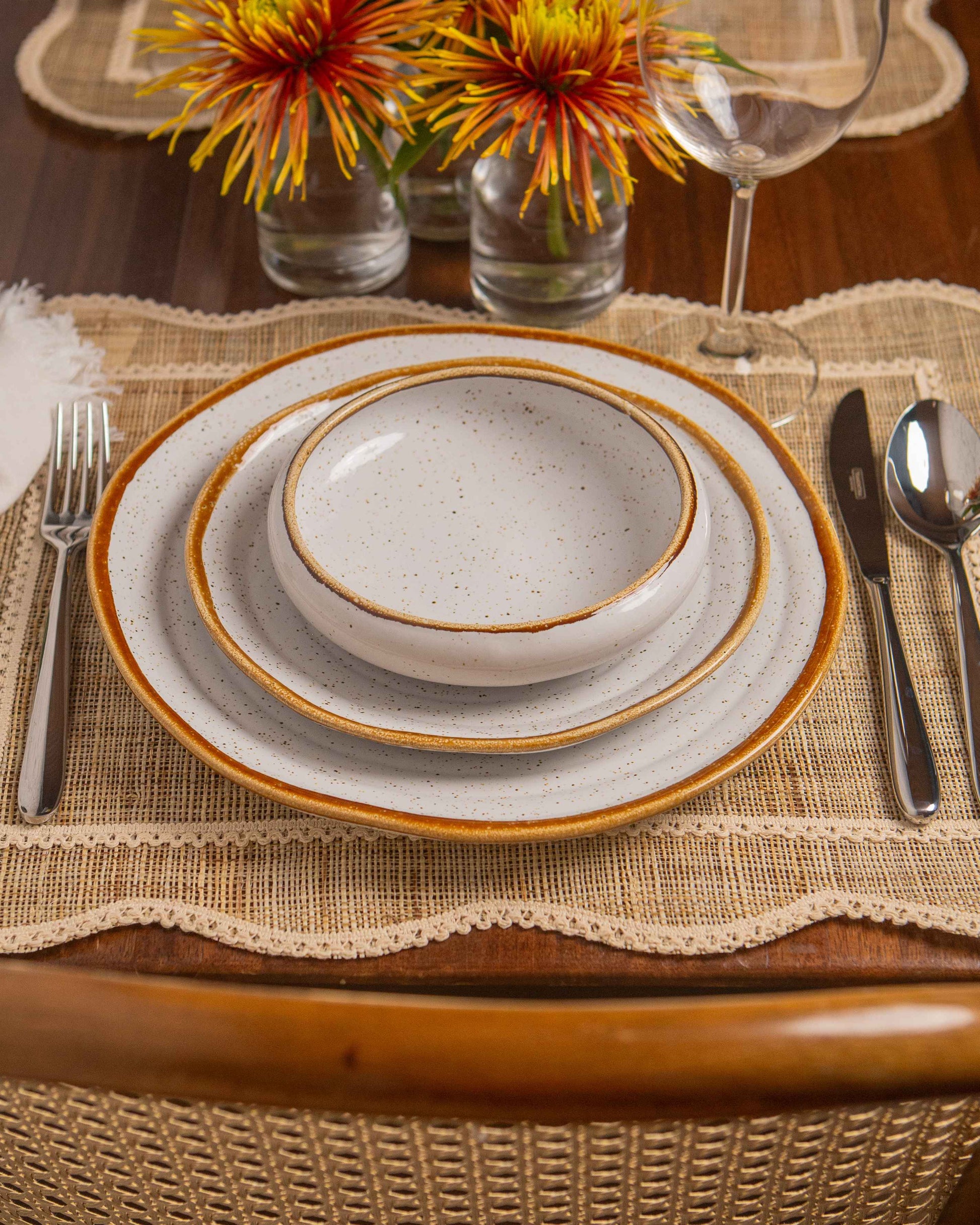 Set 2 Pratos Rasos Rustic Blend 28cm em Cerâmica Grés
