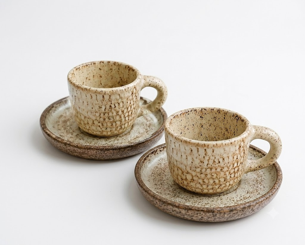 Set 2 Xícara para Chá & Café - Creme Brulle - Artesanal em Cerâmica