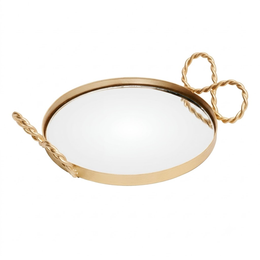 Bandeja Cortesia Redonda Dourada Metal  15cm