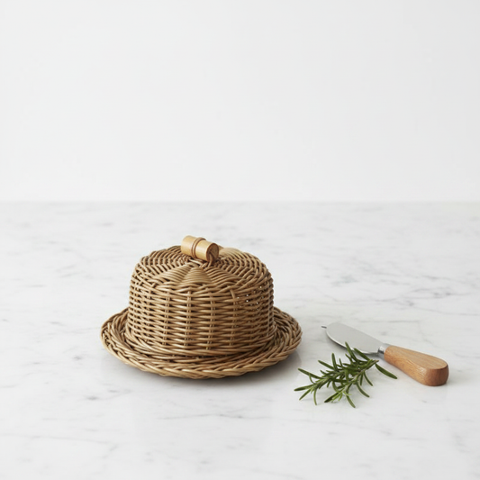 Queijeira em Acrílico e Vime de Rattan com Tampa 20cm
