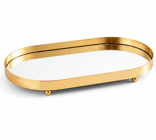 Bandeja com Espelho Cleance  Dourada Metal - 26cm