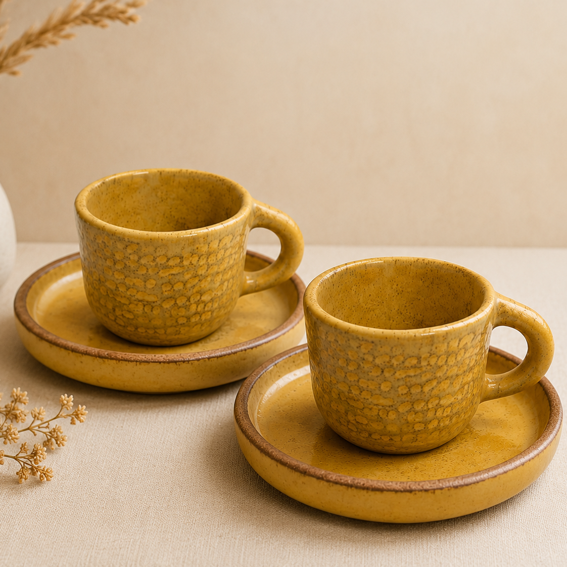 Set 2 Xícara para Chá & Café - Amarelo - Artesanal em Cerâmica