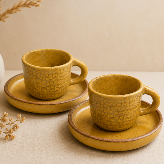 Set 2 Xícara para Chá & Café - Amarelo - Artesanal em Cerâmica