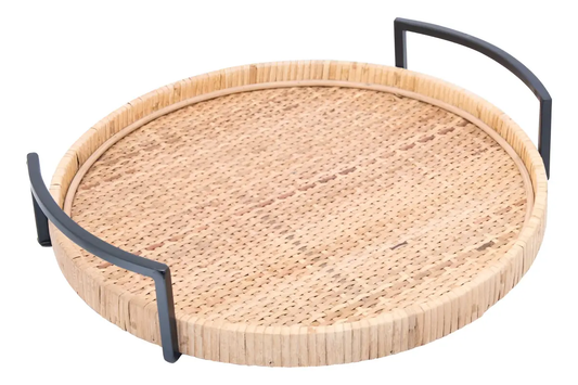 Bandeja Redonda de Fibra Natural com Alça Bali 37cm