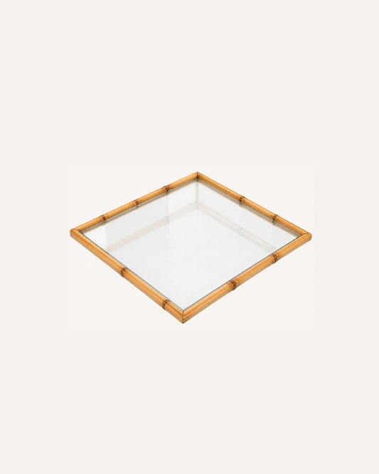 Bandeja Quadrada em Vidro e Bambu 35x35