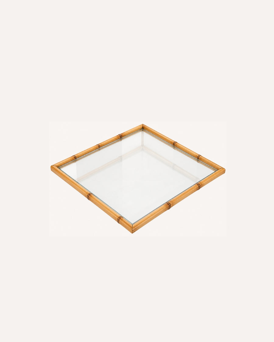 Bandeja Quadrada em Vidro e Bambu 35x35