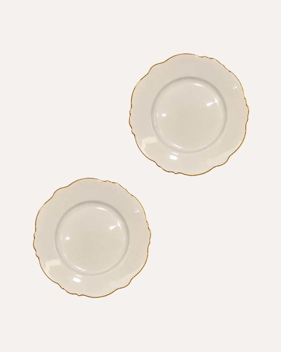 Kit 2 Pratos Rasos Maldivas em Porcelana Branca com Fio de Ouro 27 cm