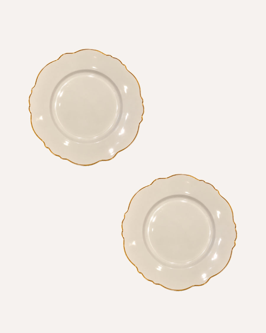 kit 2 Pratos sobremesa Maldivas em Porcelana com Fio de Ouro 21 cm