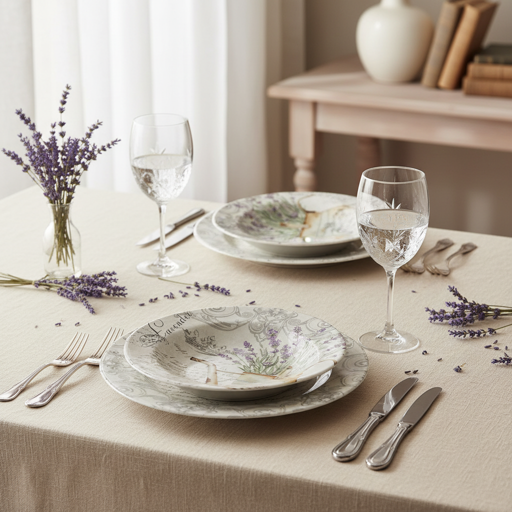 Pratos Lavanda Frase - Ambientada Estilo Tânia Bulhões