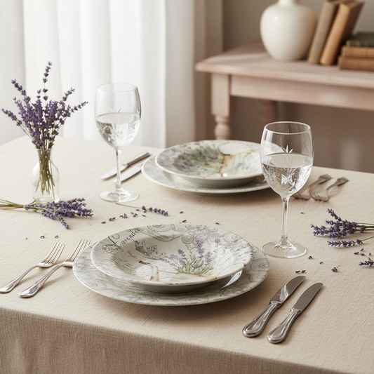 Pratos Lavanda Frase - Ambientada Estilo Tânia Bulhões