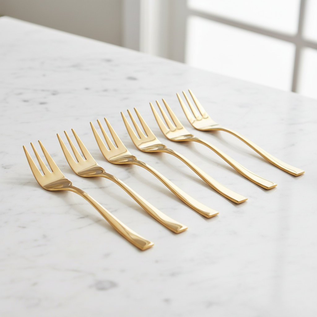 Set 6 Garfos de Bolo Berna Dourado - Bancada Mármore